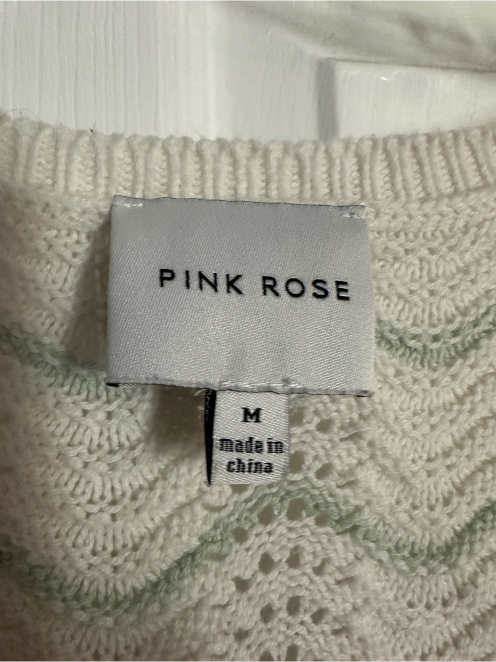 Pink Rose Cream Crochet Scoop Neck Long Sleeve Top with Mint Stripe - Picture 3 of 4